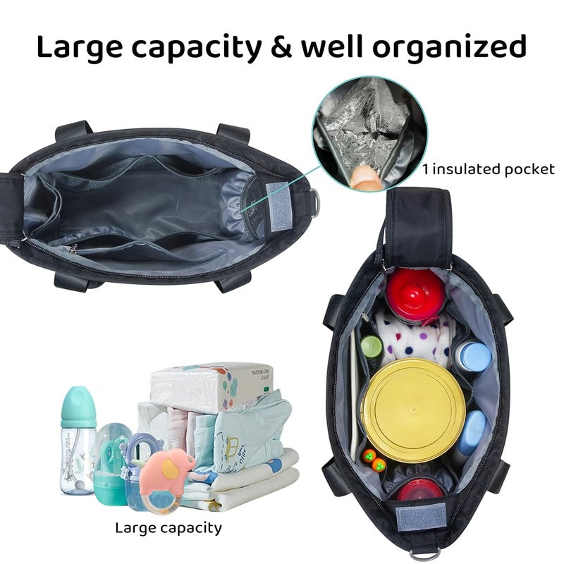 PHEBEN Store Diaper Bag Tote Satchel Waterproof Messenger Baby Diaper Bags for Mom and Dad Multifunction Medium Travel Tote Bags(Black) - Image 5